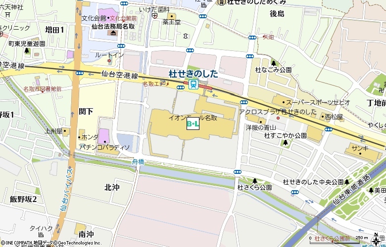 アイシティ　イオンモール名取店付近の地図